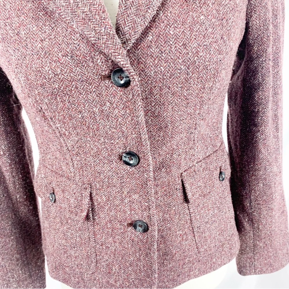 L.L. Bean Wool-Silk Herringbone Tweed Blazer (Small, Burgundy Mix) - Picture 7 of 11